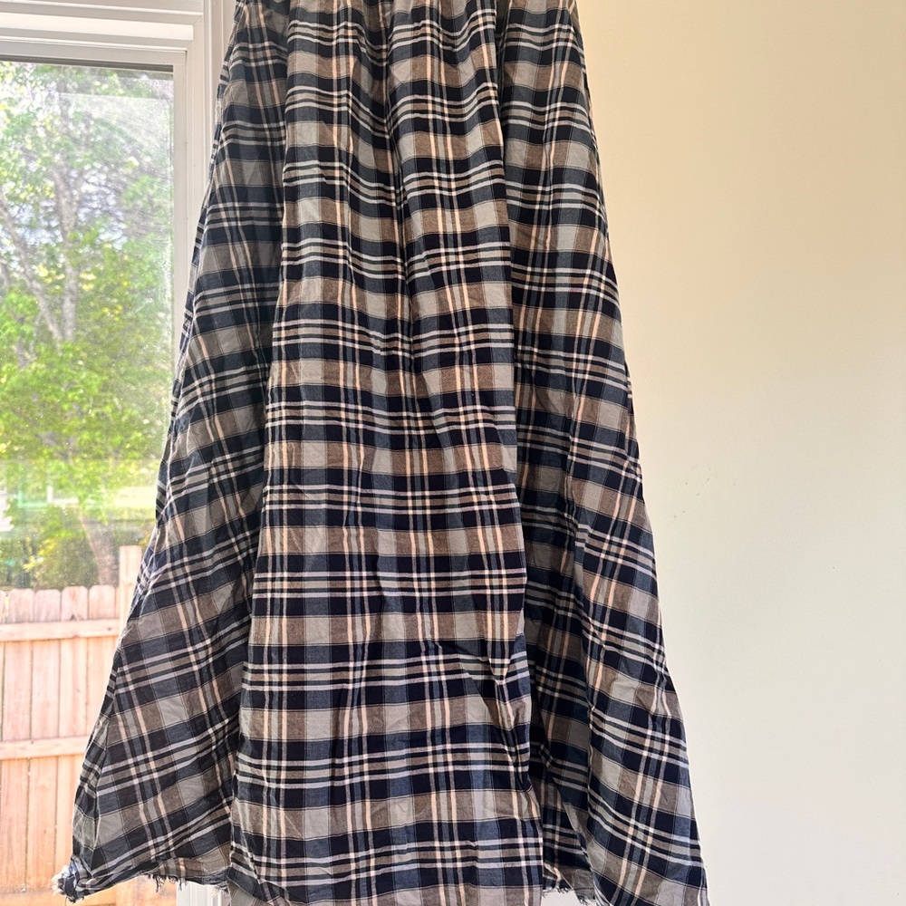 Plaid Navy and White Women's Maxi Skirt